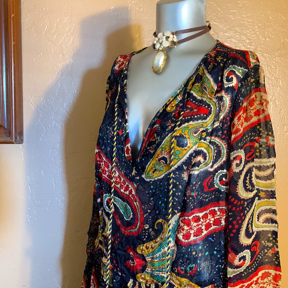Velvet by Graham & Spencer Paisley Maxi Dress - Navy, Red, Yellow - Picture 4 of 5
